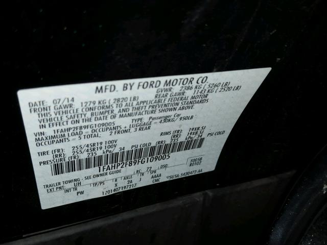 1FAHP2F89FG109005 - 2015 FORD TAURUS LIM BLACK photo 10