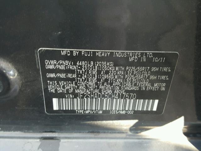 JF2SHADC5CH417570 - 2012 SUBARU FORESTER 2 BLUE photo 10