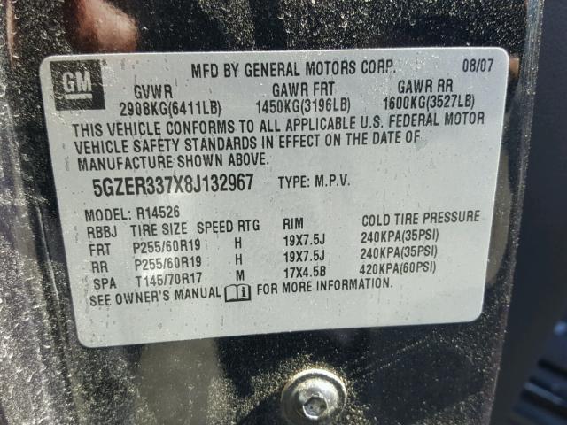 5GZER337X8J132967 - 2008 SATURN OUTLOOK XR შავი ფოტო 10