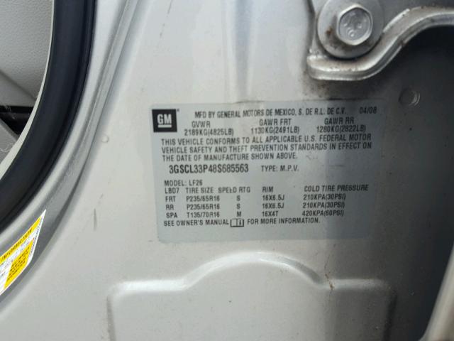 3GSCL33P48S685563 - 2008 SATURN VUE SILVER photo 10