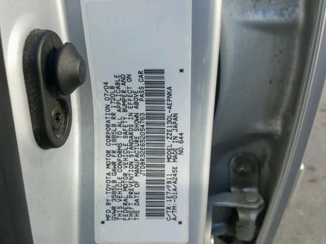 JTDBR32E652054763 - 2005 TOYOTA COROLLA CE SILVER photo 10