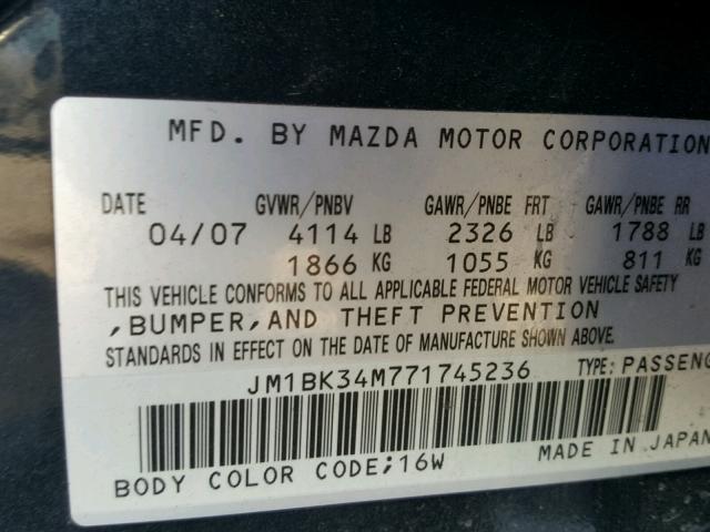 JM1BK34M771745236 - 2007 MAZDA SPEED 3 黑色 照片 10