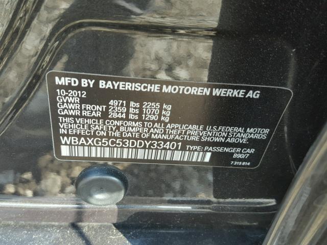 WBAXG5C53DDY33401 - 2013 BMW 528 I GRAY photo 10