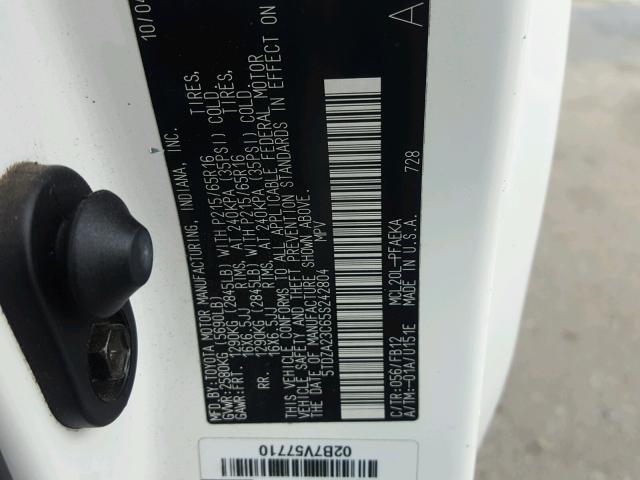 5TDZA23C65S242804 - 2005 TOYOTA SIENNA CE WHITE photo 10