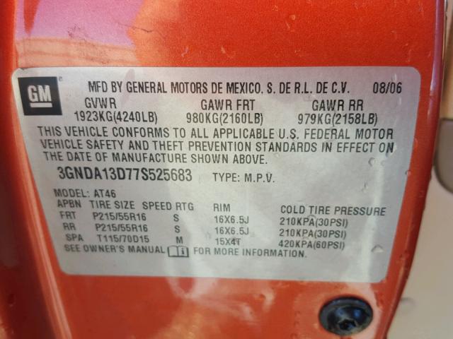 3GNDA13D77S525683 - 2007 CHEVROLET HHR LS ORANGE photo 10