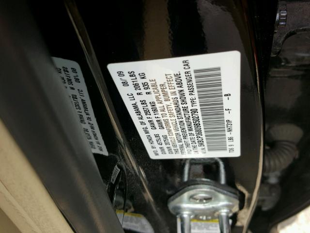 5KBCP36809B502790 - 2009 HONDA ACCORD EXL BLACK photo 10