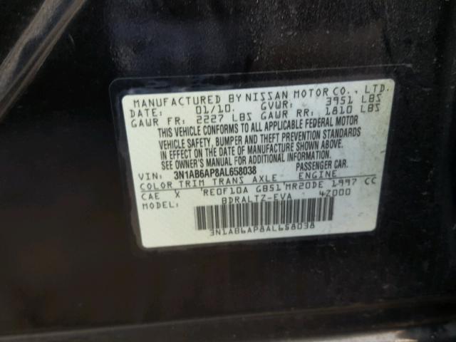 3N1AB6AP8AL658038 - 2010 NISSAN SENTRA 2.0 BLACK photo 10