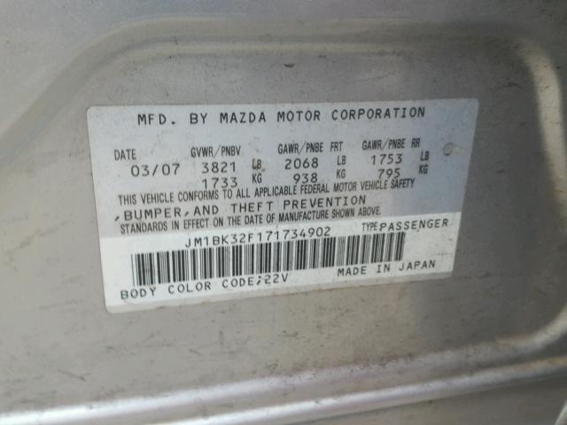 JM1BK32F171734902 - 2007 MAZDA 3 I SILVER photo 10