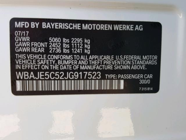 WBAJE5C52JG917523 - 2018 BMW 540 I WHITE photo 10