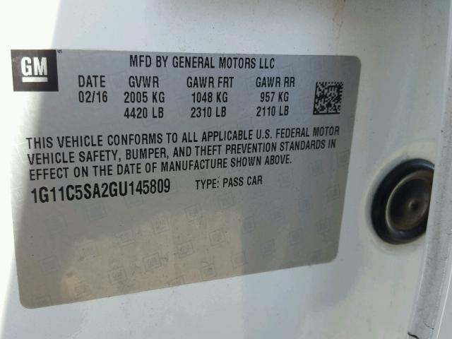 1G11C5SA2GU145809 - 2016 CHEVROLET MALIBU LIM თეთრი ფოტო 10