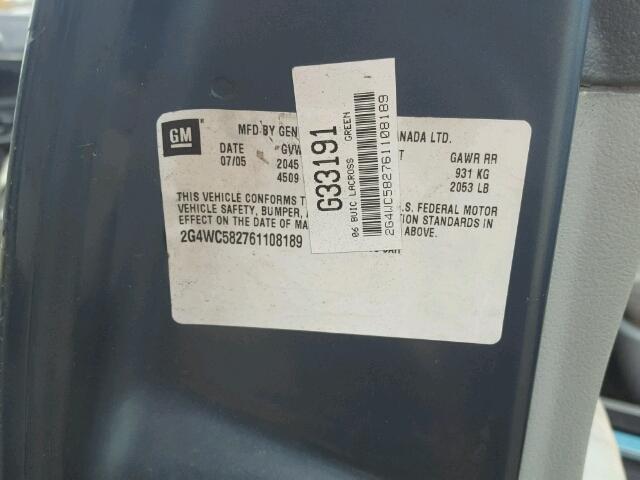 2G4WC582761108189 - 2006 BUICK LACROSSE C TEAL photo 10