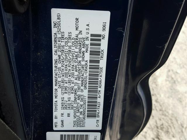 5TETU62N95Z130377 - 2005 TOYOTA TACOMA PRE BLUE photo 10