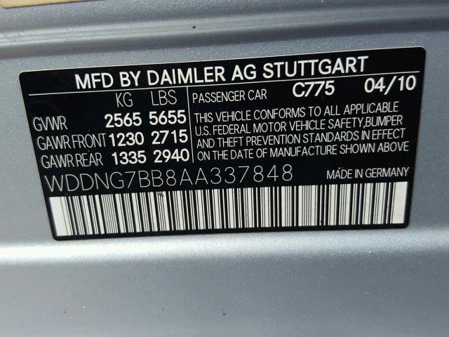 WDDNG7BB8AA337848 - 2010 MERCEDES-BENZ S 550 SILVER photo 10