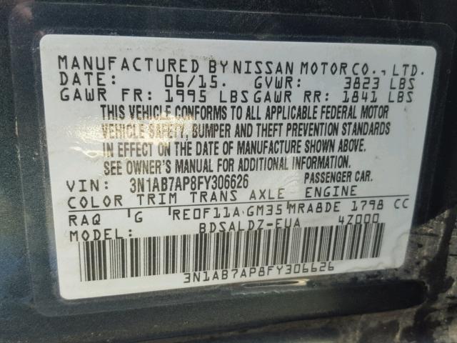 3N1AB7AP8FY306626 - 2015 NISSAN SENTRA S BLUE photo 10