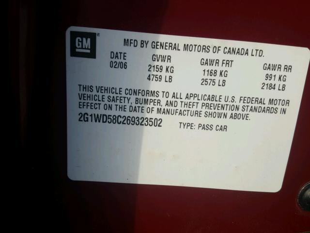 2G1WD58C269323502 - 2006 CHEVROLET IMPALA SUP RED photo 10