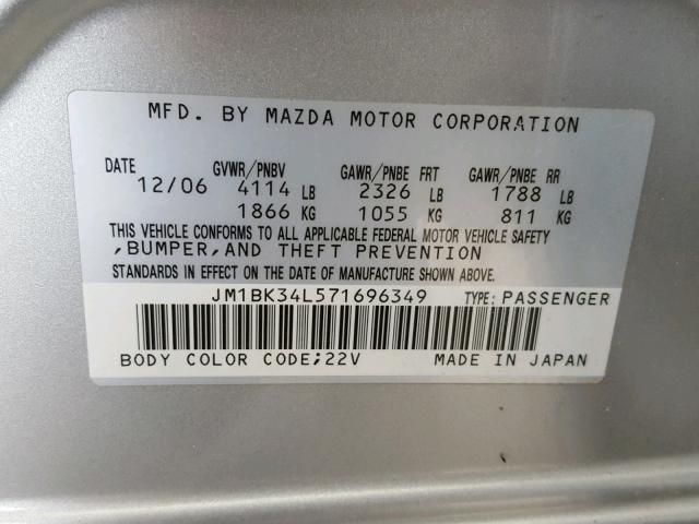JM1BK34L571696349 - 2007 MAZDA SPEED 3 银色 照片 10