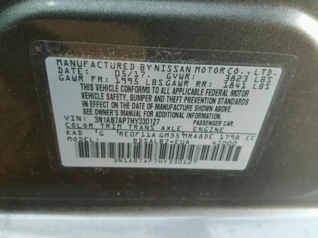 3N1AB7AP7HY330127 - 2017 NISSAN SENTRA S GRAY photo 10