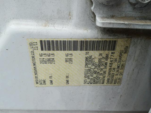 1N4BL2APXCN484778 - 2012 NISSAN ALTIMA WHITE photo 10