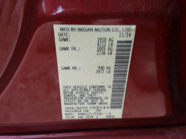 1N4AL3AP1FC209544 - 2015 NISSAN ALTIMA RED photo 10