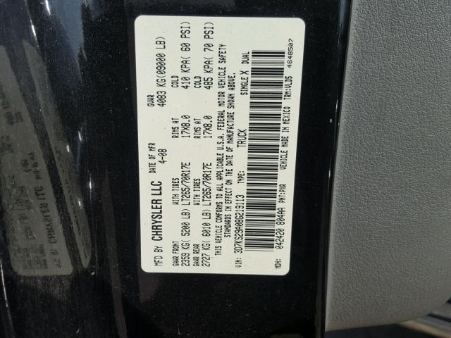 3D7KS29A08G219113 - 2008 DODGE RAM 2500 BLACK photo 10