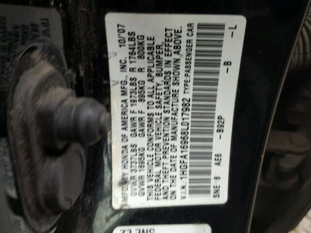 1HGFA16968L017982 - 2008 HONDA CIVIC EXL BLACK photo 10