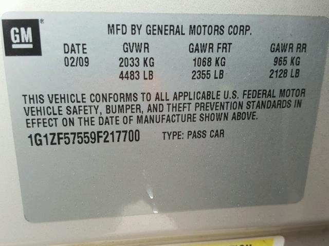 1G1ZF57559F217700 - 2009 CHEVROLET MALIBU HYB ბეჟი ფოტო 10