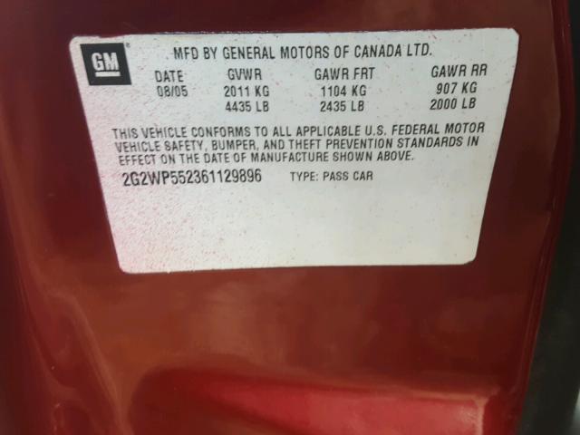 2G2WP552361129896 - 2006 PONTIAC GRAND PRIX Темно-червоний фото 10