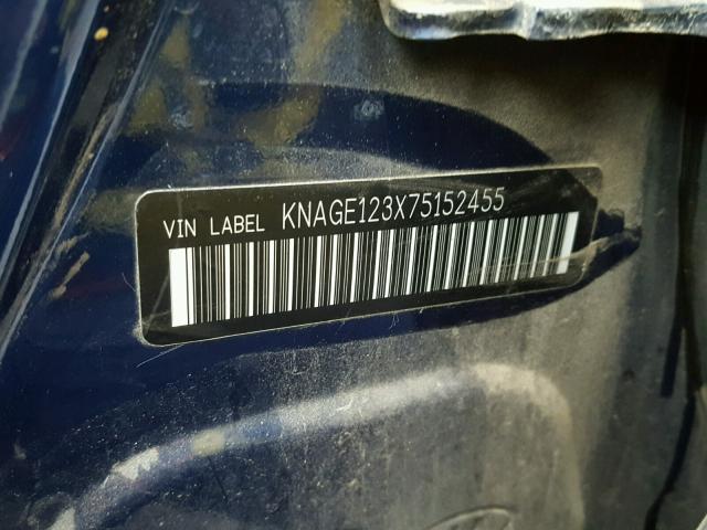 KNAGE123X75152455 - 2007 KIA OPTIMA BLUE photo 10