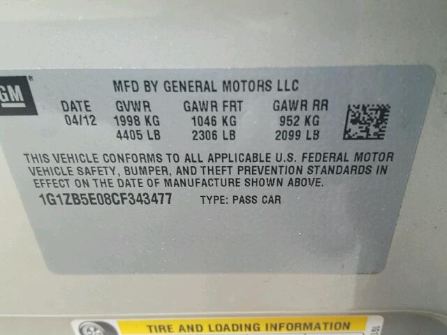 1G1ZB5E08CF343477 - 2012 CHEVROLET MALIBU LS თაფლისფერი ფოტო 10