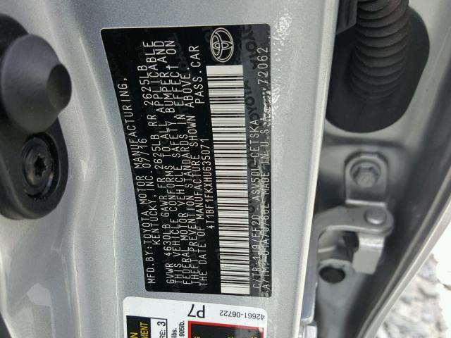 4T1BF1FKXHU635071 - 2017 TOYOTA CAMRY LE GRAY photo 10