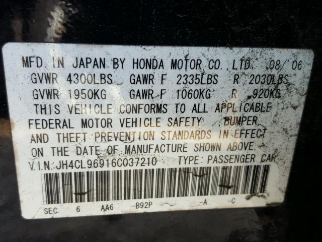 JH4CL96916C037210 - 2006 ACURA TSX BLACK photo 10