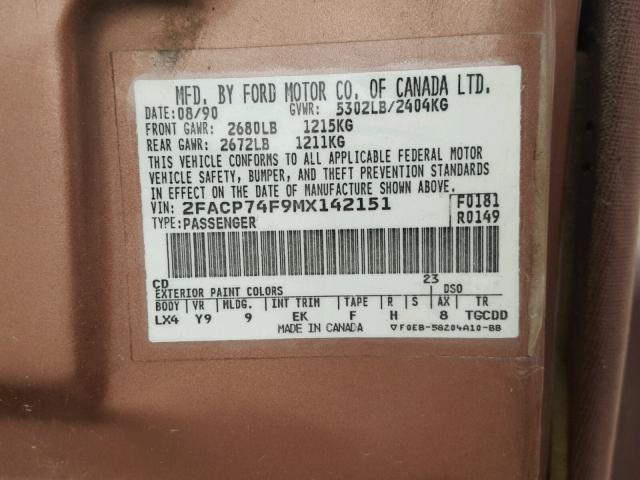 2FACP74F9MX142151 - 1991 FORD CROWN VICT BROWN photo 10