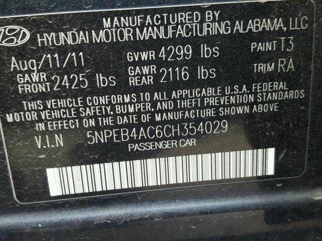 5NPEB4AC6CH354029 - 2012 HYUNDAI SONATA GLS BLUE photo 10