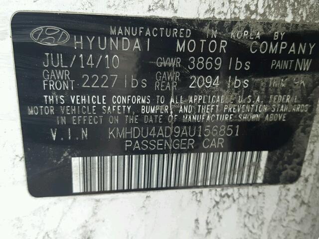 KMHDU4AD9AU156851 - 2010 HYUNDAI ELANTRA BL WHITE photo 10