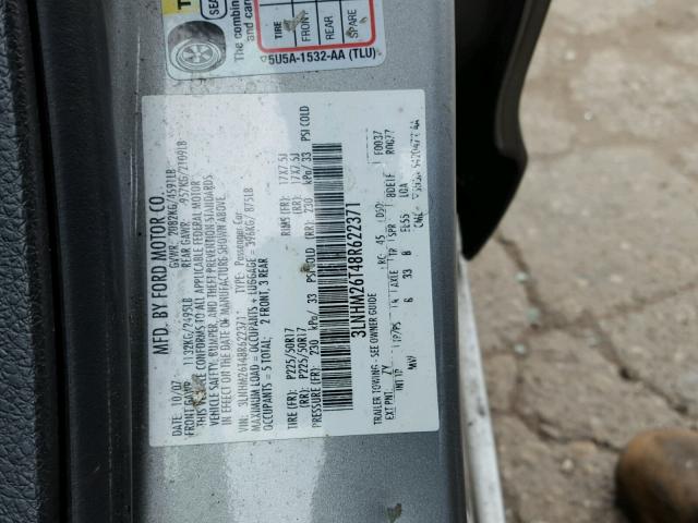 3LNHM26T48R622371 - 2008 LINCOLN MKZ GRAY photo 10