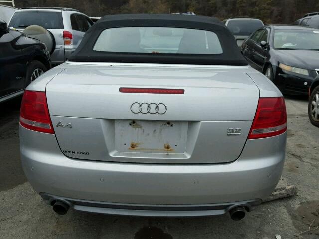 WAUDH48H19K011101 - 2009 AUDI A4 3.2 CAB SILVER photo 9