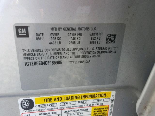 1G1ZB5E04CF165986 - 2012 CHEVROLET MALIBU LS Gümüş foto 10