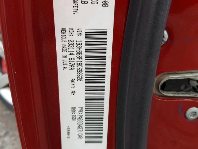 1B3HB68F18D698620 - 2008 DODGE CALIBER SR RED photo 10