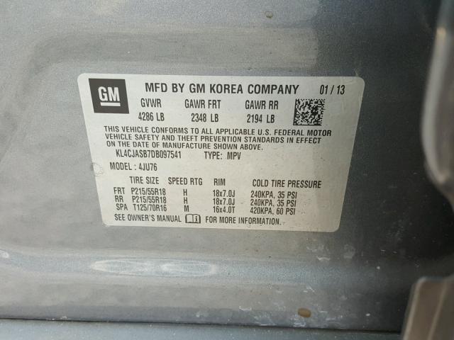 KL4CJASB7DB097541 - 2013 BUICK ENCORE GRAY photo 10