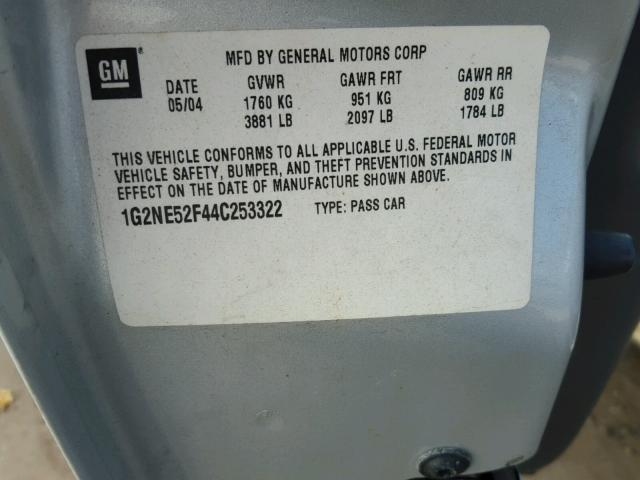 1G2NE52F44C253322 - 2004 PONTIAC GRAND AM S 银色 照片 10