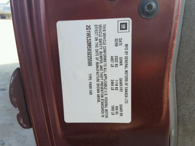 2G1WL52M5X9225599 - 1999 CHEVROLET LUMINA BAS 勃艮第红 照片 10