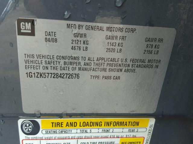 1G1ZK577284272676 - 2008 CHEVROLET MALIBU LTZ 灰色 照片 10