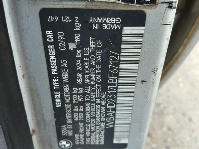 WBAHD2317LBF67127 - 1990 BMW 535 I AUTO SILVER photo 10