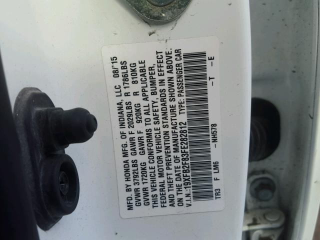 19XFB2F83FE282812 - 2015 HONDA CIVIC EX 白色 照片 10