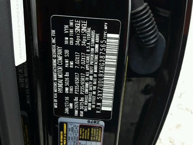 5XYZUDLBXHG387565 - 2017 HYUNDAI SANTA FE S 黑色 照片 10