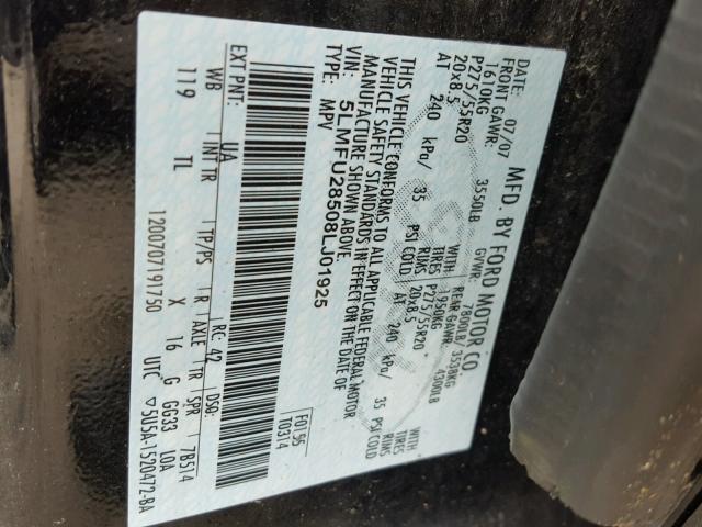 5LMFU28508LJ01925 - 2008 LINCOLN NAVIGATOR 黑色 照片 10