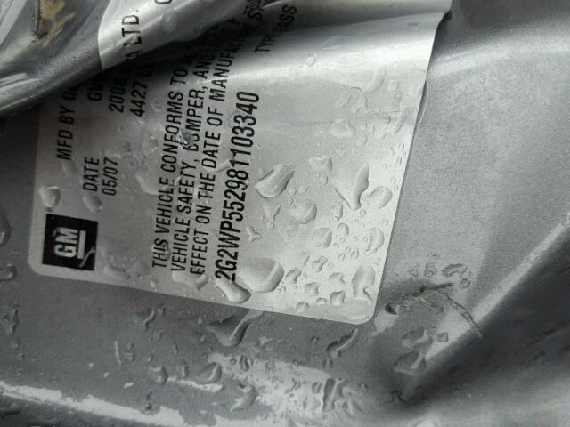 2G2WP552981103340 - 2008 PONTIAC GRAND PRIX GRAY photo 10