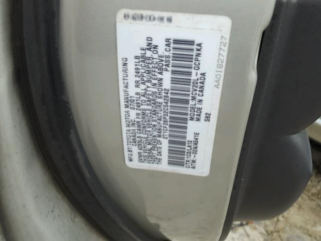 2T1CF28P32C542842 - 2002 TOYOTA CAMRY SOLA SILVER photo 10