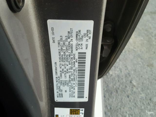 JTLKT334440144872 - 2004 TOYOTA SCION XB 棕色 照片 10