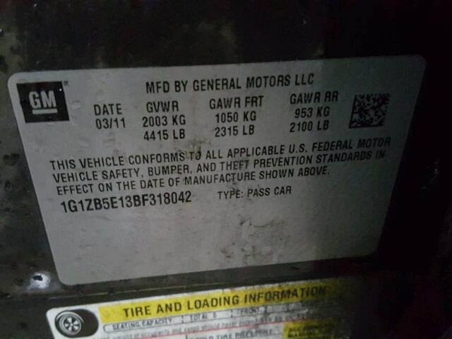 1G1ZB5E13BF318042 - 2011 CHEVROLET MALIBU LS GRAY photo 10